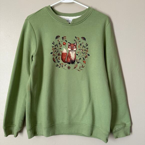 breckenridge Tops - Breckenridge Vintage y2K Embellished Fox Sweatshirt Cottage Grandma Green SMALL